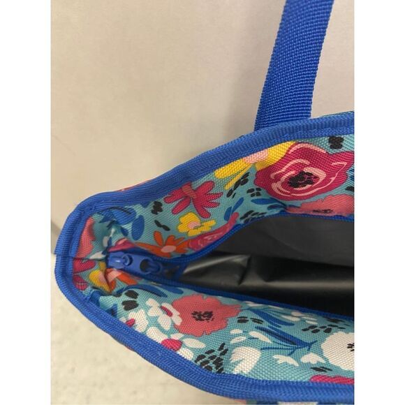 Blue flowers lunch tote 14x8” zipper insulated bag - Picture 4 of 7